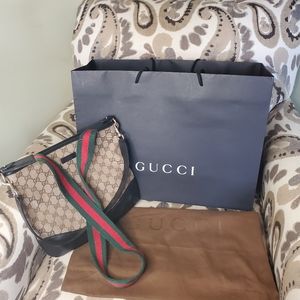 Authentic Gucci leather and canvas 2 way Messenger bag